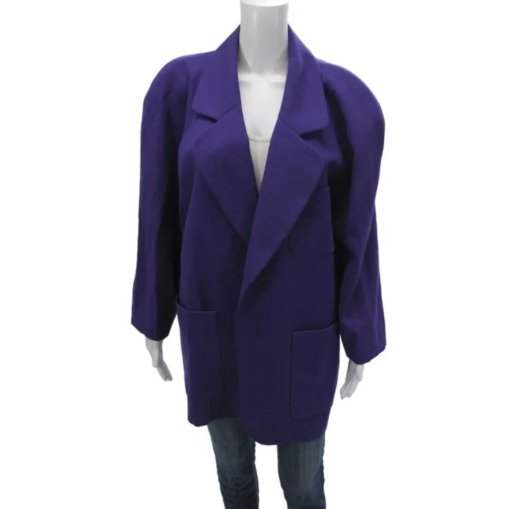 Chanel Womens Purple Wool Jacket Button Closure Size 38